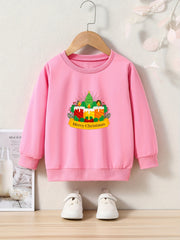 Christmas Cartoon Candles Print Girls Sweatshirt