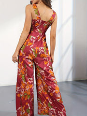 Floral Print Wide Leg Overalls