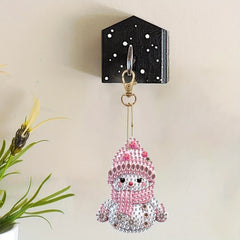 6pcs DIY Christmas Diamond Painting Keychain Pink Snowman Art Mosaic