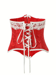 Jacquard Strapless Corset Bustier Lace Up Body Shaper