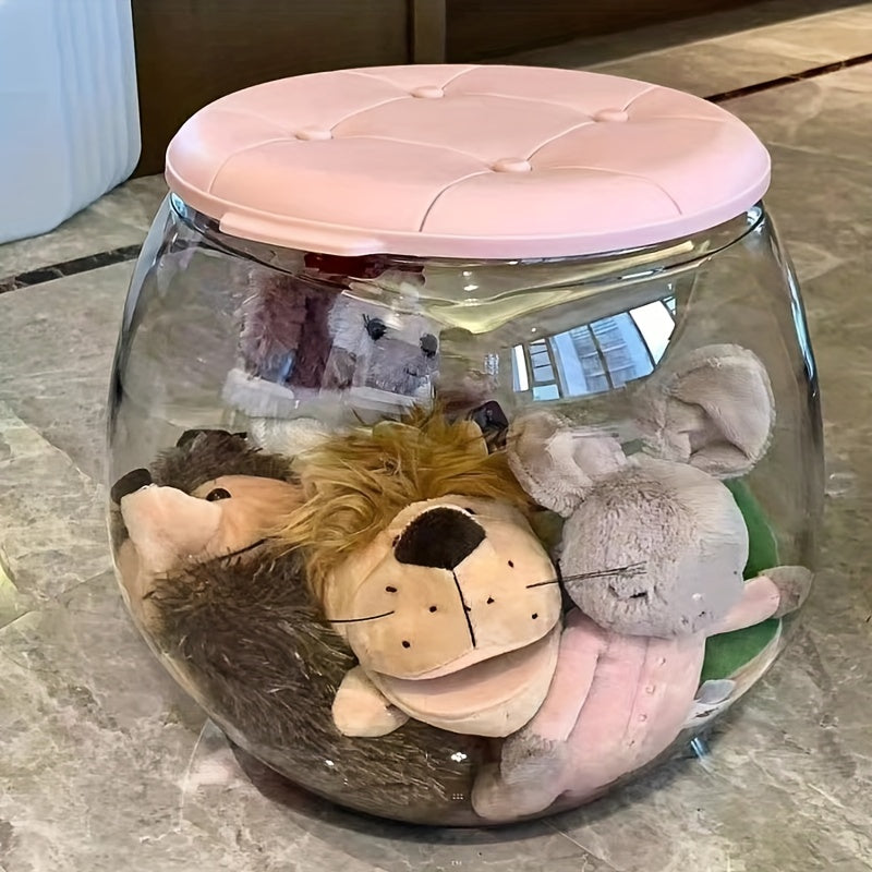 Transparent Plastic Round Stool Household Storage Box Kids Shoe Organizer