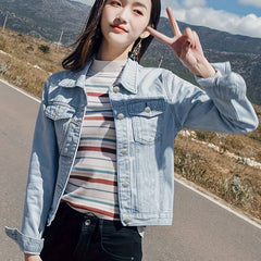Long Sleeves Denim Jackets Mid Stretch Flap Pockets Single Breasted