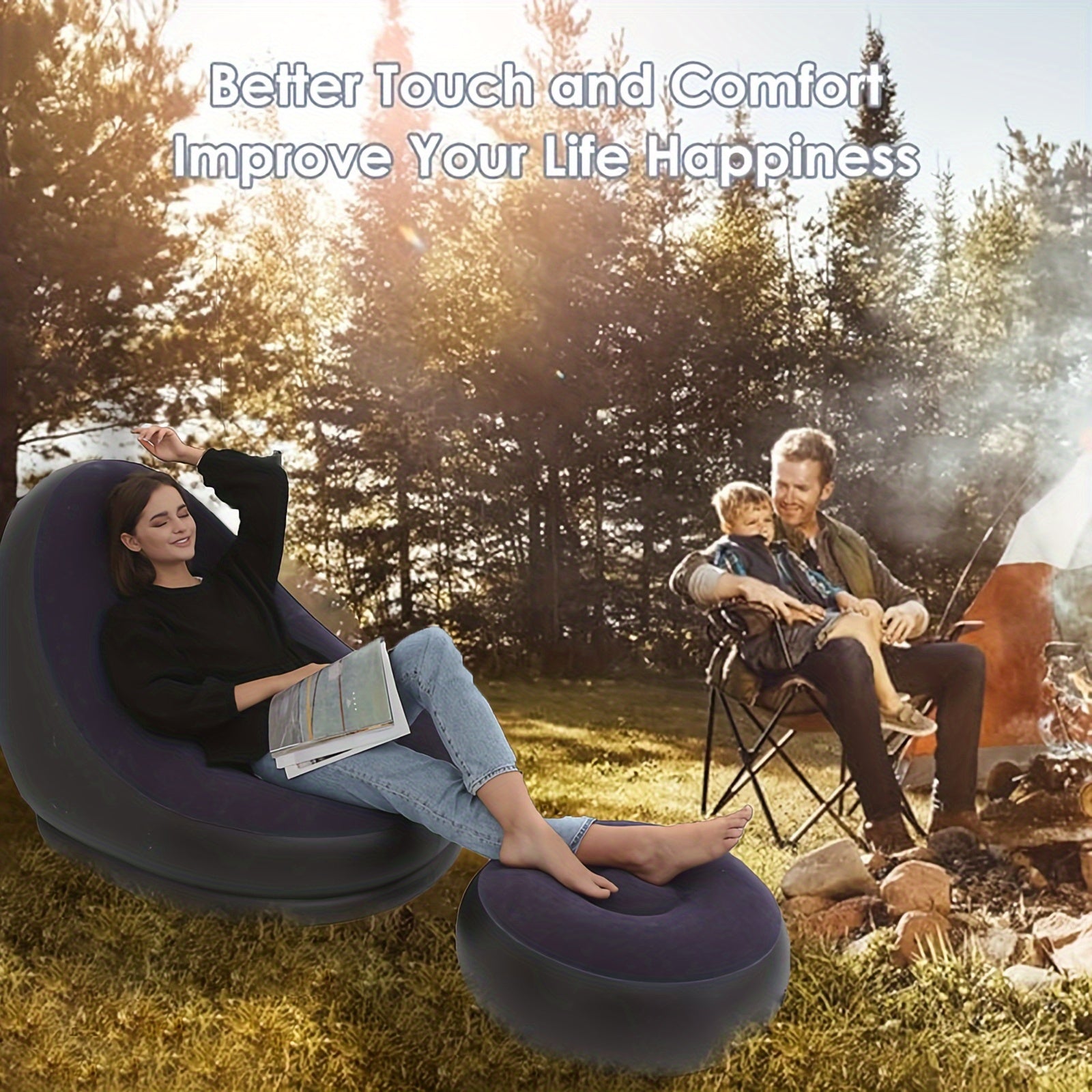 Portable Inflatable Lounge Chair with Footrest - Comfortable Outdoor Sofa Bed