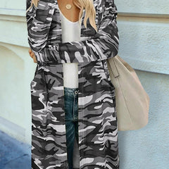 Women's Camo Print Cardigan Long Sleeve Coat