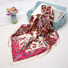 Boho Paisley Print Square Scarf Vintage Satin Bandana Neckerchief