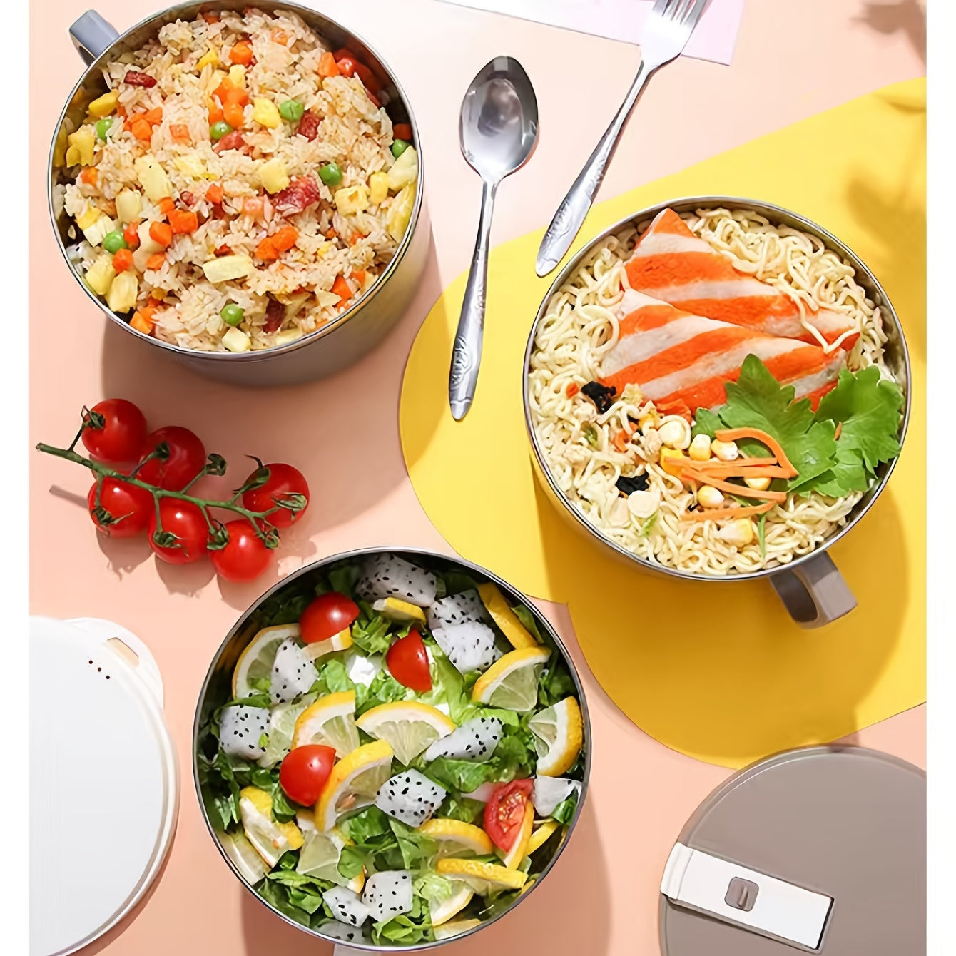 Stainless Steel Instant Noodle Bowl with Lid Tableware