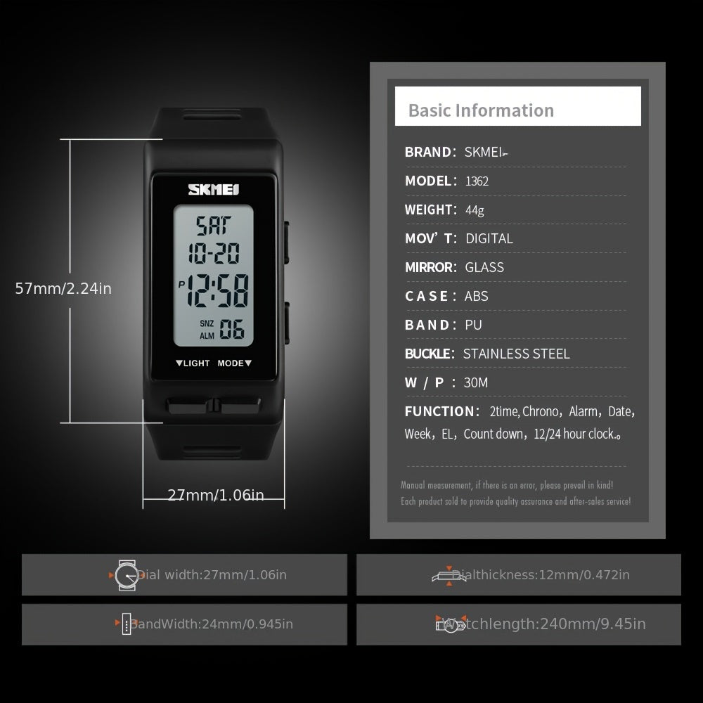 Square Electronic Watch With Silicone Band Waterproof Outdoor Sports Digital