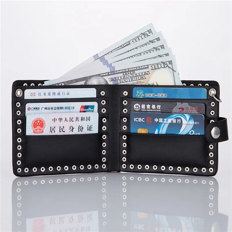 Hot Men Rivet Short Money Clips Male Punk Skull Clutch Wallet