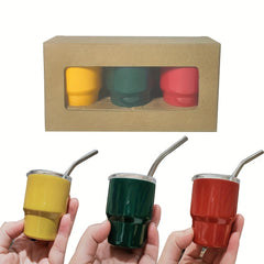 3pc Mini Stainless Steel Vacuum Cup 60ml Portable Lightweight Mug Cup