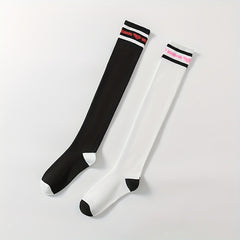 Heart Print Striped Calf Socks Women's Stocking