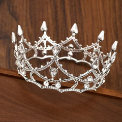 Baroque Round Rhinestone Crown Hairband Headband for Party Wedding
