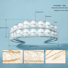 Wide Brim Headband Rhinestone Bride Crown Set 2 Tiers Pearl Hair Band