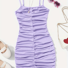 Girls Ruched Camisole Tunic Dress Party Holiday Casual Outfit Kids Bodycon Dress
