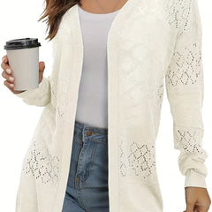 Hollow Out Knit Cardigan Open Front Long Sleeve Women's Clothing