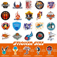 50pcs Basketball Stickers Pack Waterproof Vinyl Decals for Skateboard