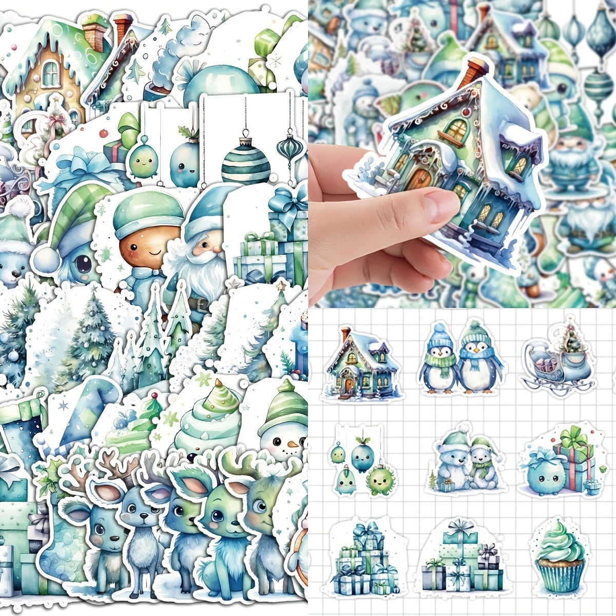 50pcs Green Christmas Series Graffiti Stickers Waterproof DIY Handbook Stickers