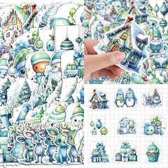 50pcs Green Christmas Series Graffiti Stickers Waterproof DIY Handbook Stickers