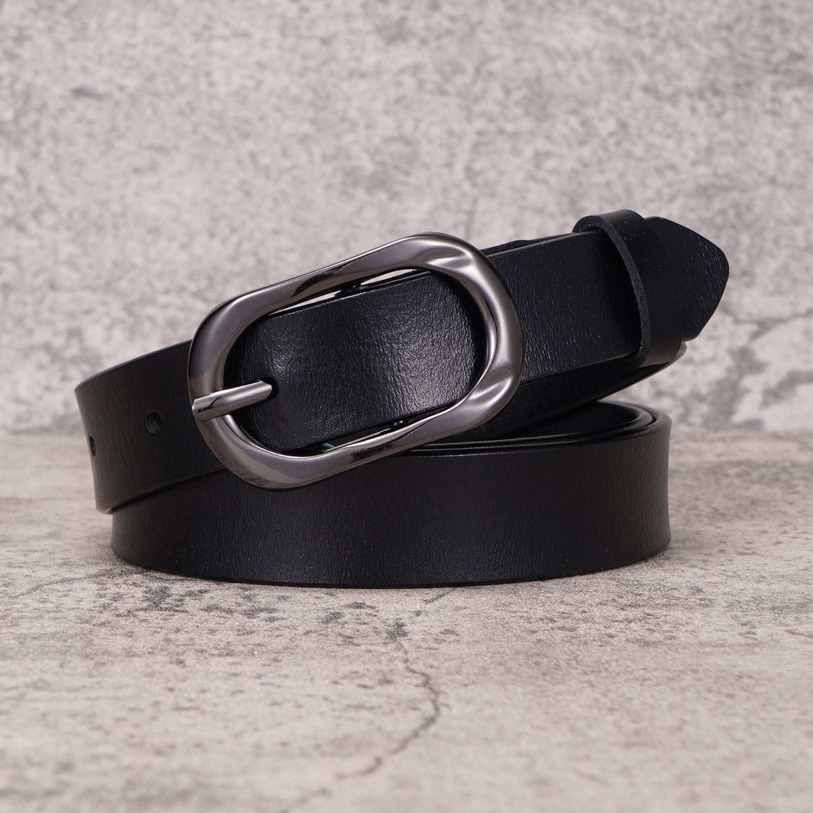 Women's Leather Belt Rectangular Pin Buckle Cowhide Belt