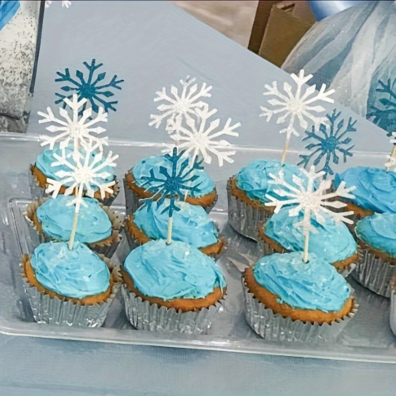 10pcs Snowflake Cake Topper Cupcake Toppers for Christmas Wedding Party Decor