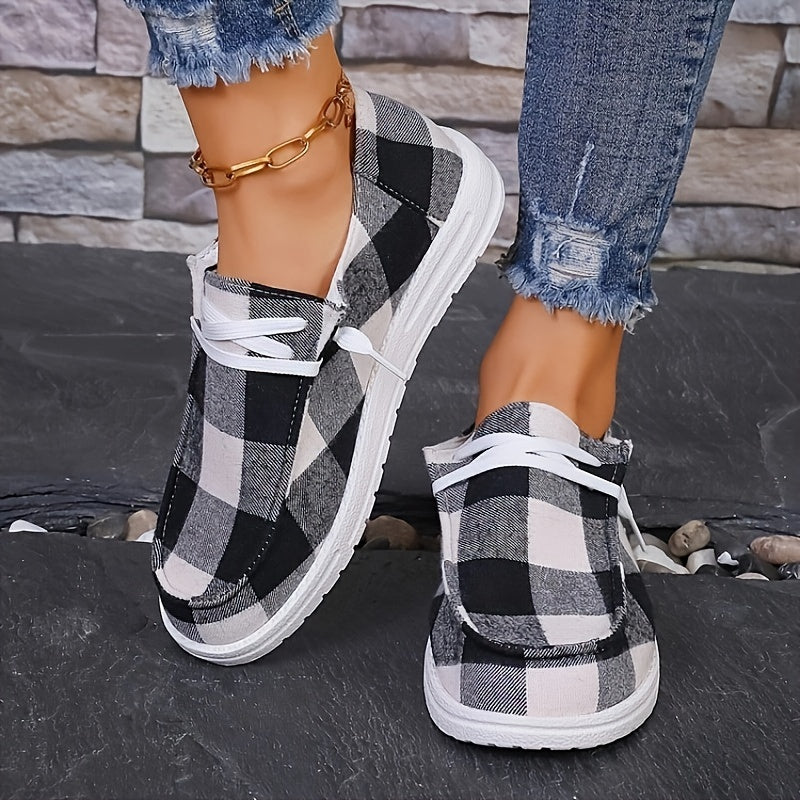 Women's Plaid Pattern Flat Shoes Slip On Lightweight Comfortable