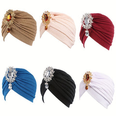 Crystal Pendant Decor Turban Cap Bonnet Head Wrap Elastic Beanie