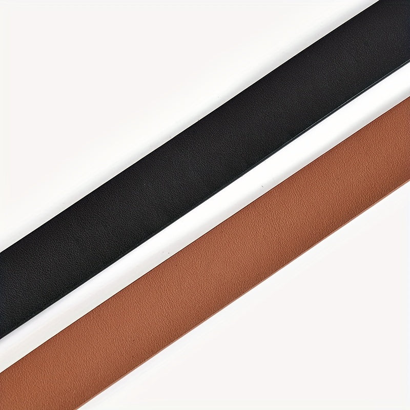 Double Circle Buckle Belt Solid Casual Jeans Pants PU Leather Belt