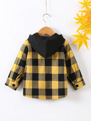 Boys Plaid Hooded Shirt Long Sleeve Button Down Jacket for Autumn