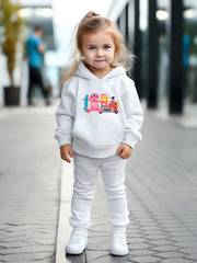 OERYUI Bear Print Hooded Pullover Pants Set for Kids