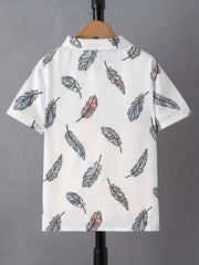 Boys Leaf Print Button Down Shorts Set for Summer