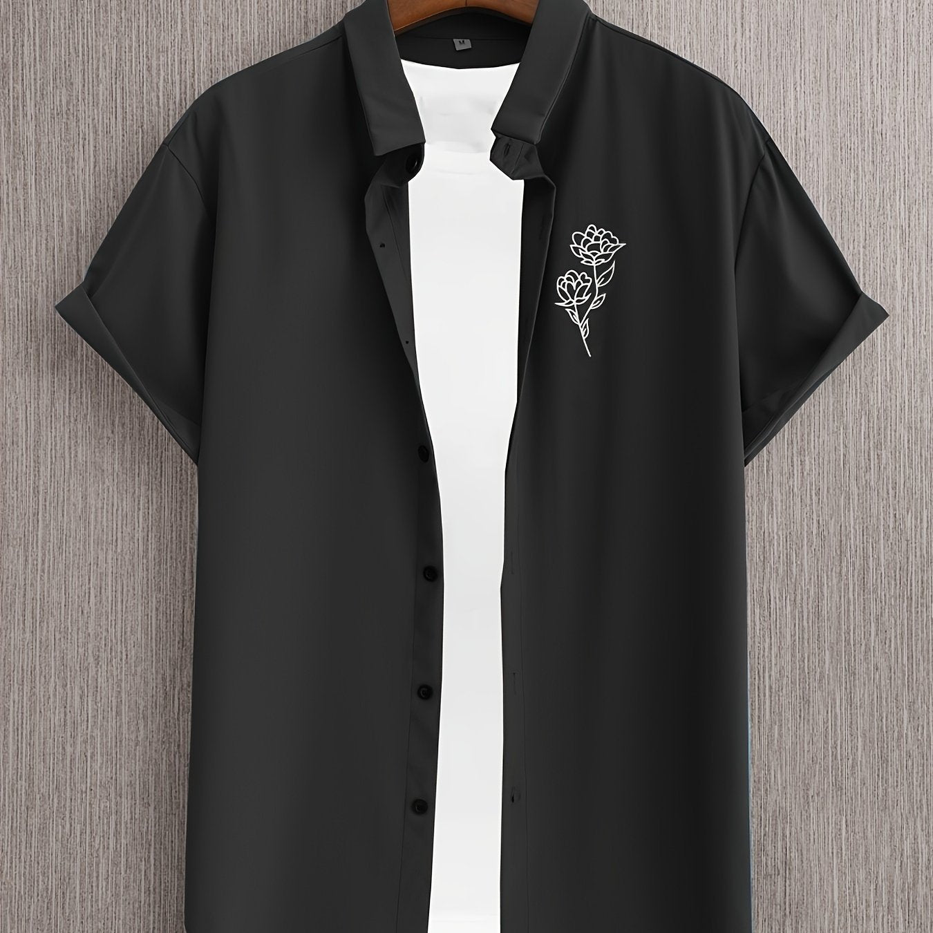 Flower Print Men's Short Sleeve Shirt For Summer Vacation