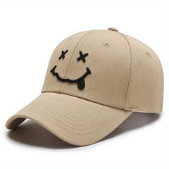 Cotton Embroidery Happy Face Baseball Cap for Couple