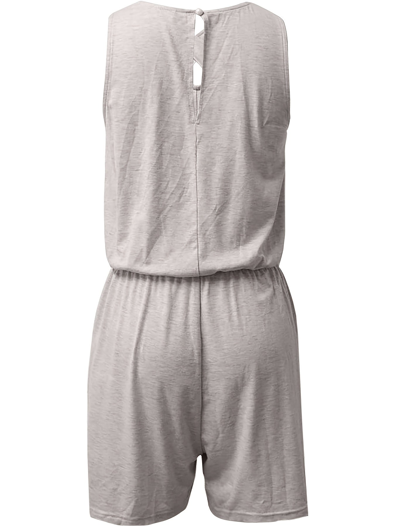 Solid Drawstring Waist Romper Jumpsuit Sleeveless