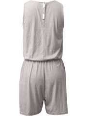Solid Drawstring Waist Romper Jumpsuit Sleeveless