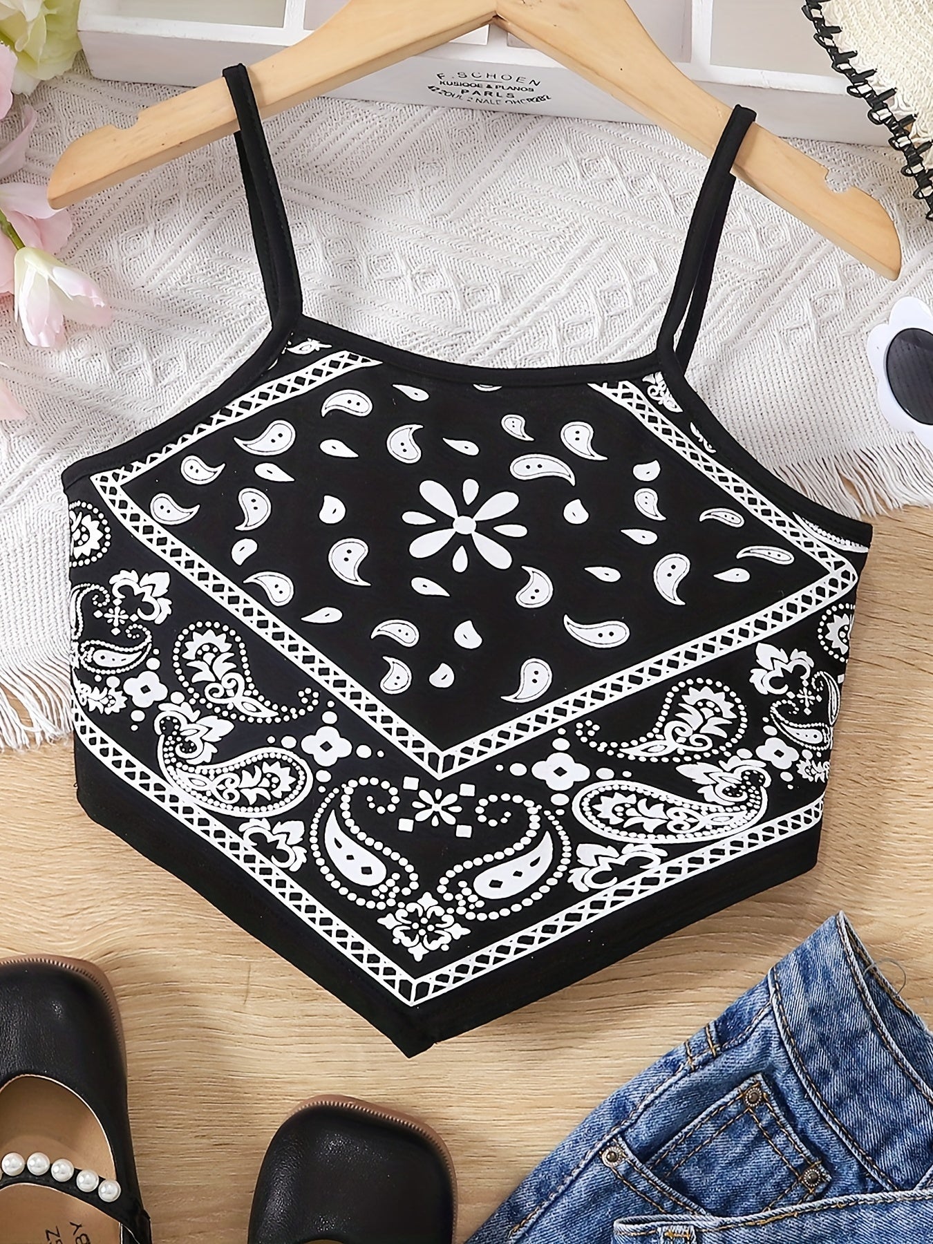 Girl's Paisley Pattern Cami Top for Summer Music