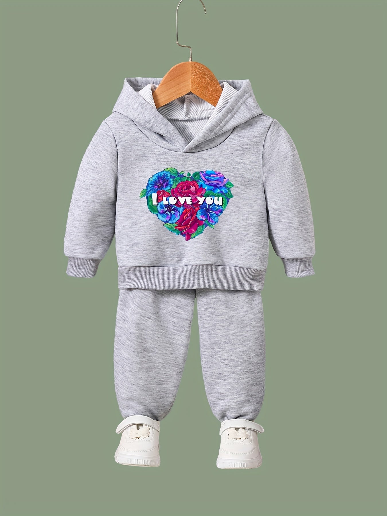 OERYUI Rose Graphic I LOVE YOU Print Hoodies Pants Set for Spring Fall