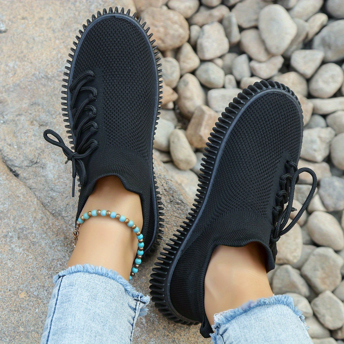 Knit Sneakers Lace-up Low Top Slip-On Sports Shoes