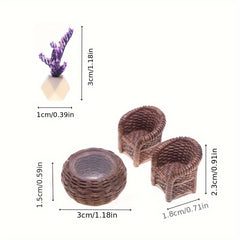 Mini Resin Dollhouse Furniture Set - Chair, Table, Vase Ornaments