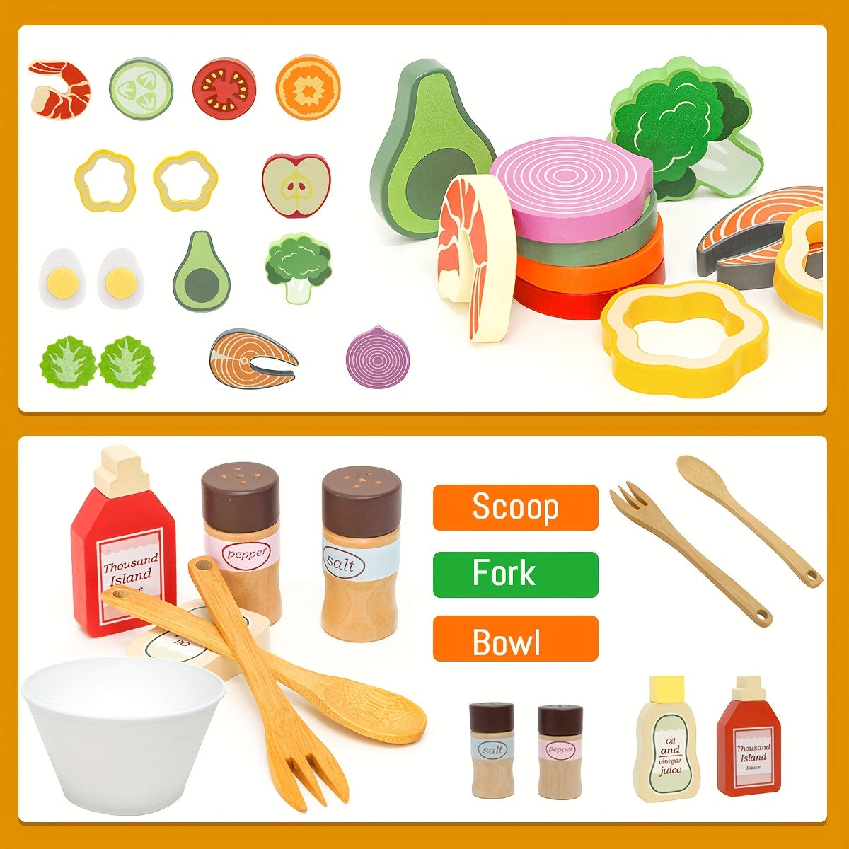 Wooden Toy Food Set for Kids' Toy Kitchen Accessories