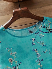 Floral Print Short Sleeve Round Neck Dress