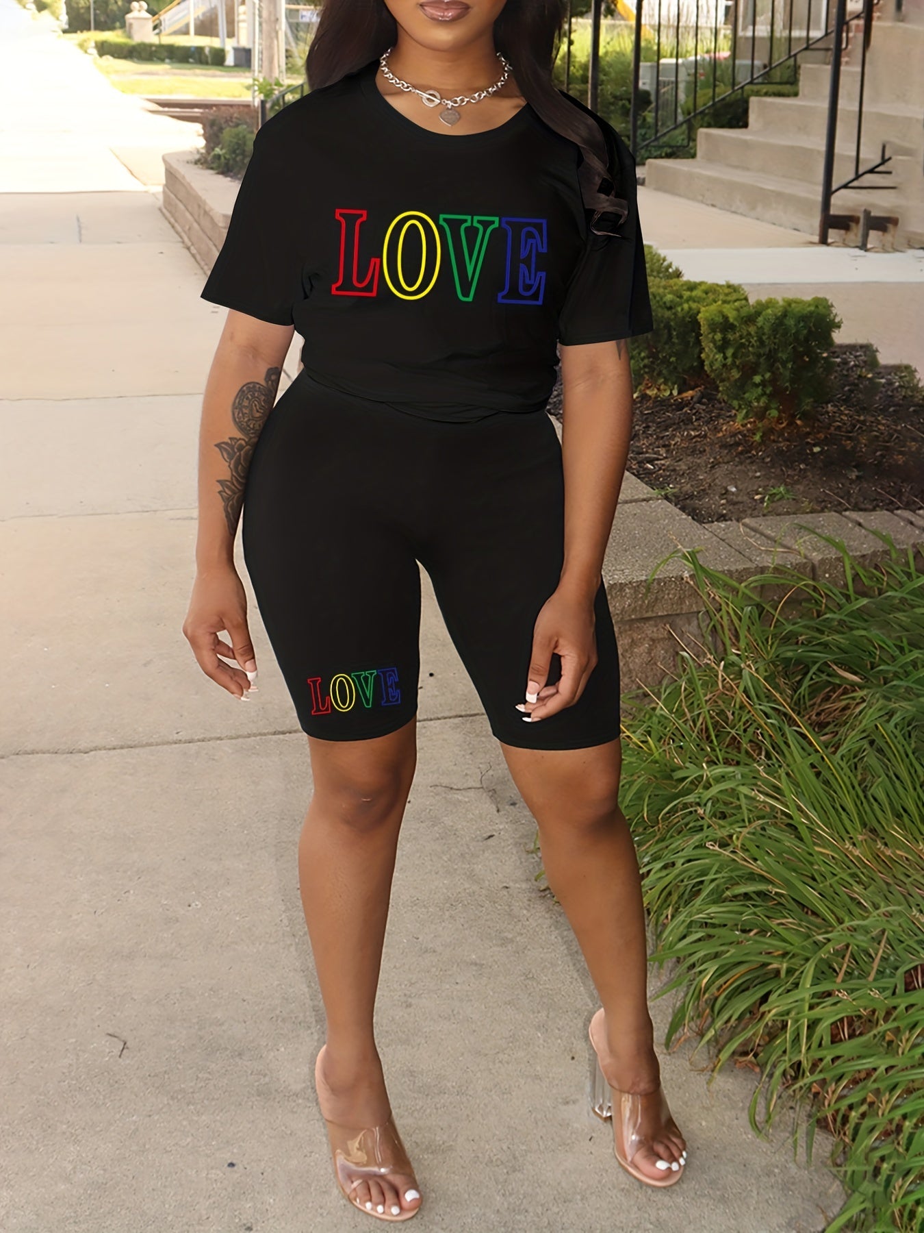 Letter Print Top & Shorts Set - Casual 2 Piece Outfit