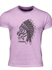 Men's Animal Sketch Print Tee Casual Crew Neck Summer Outdoor Tshirt