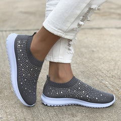 Women's Rhinestone Knit Sports Shoes Low Top Slip On Casual Sock Shoes
