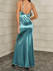 V Neck Bodycon Solid Cami Dress High Waist Party Evening Prom Dress