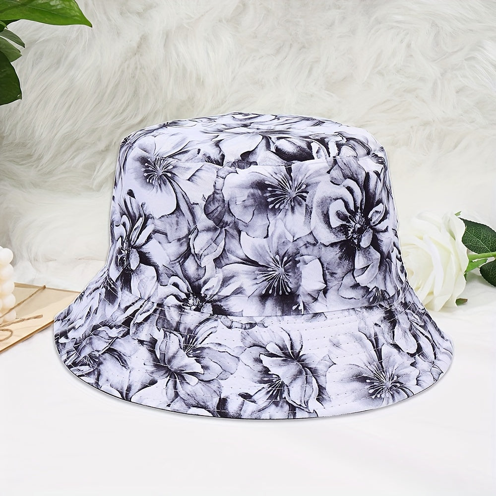 Unisex Floral Pattern Reversible Sun Hat for Outdoor Travel