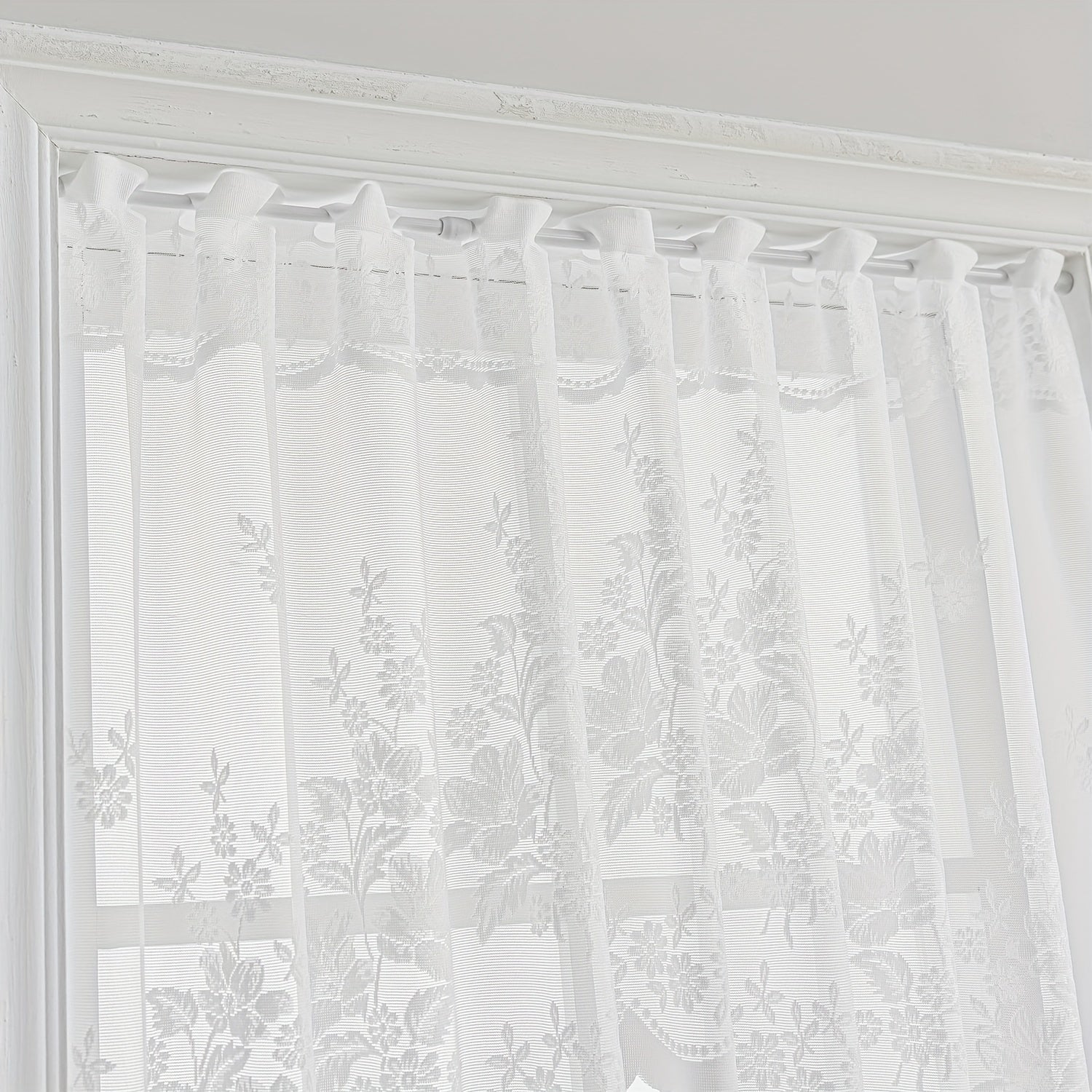 Jacquard Sheer Curtain Floral Pattern Kitchen Valance Short Curtain