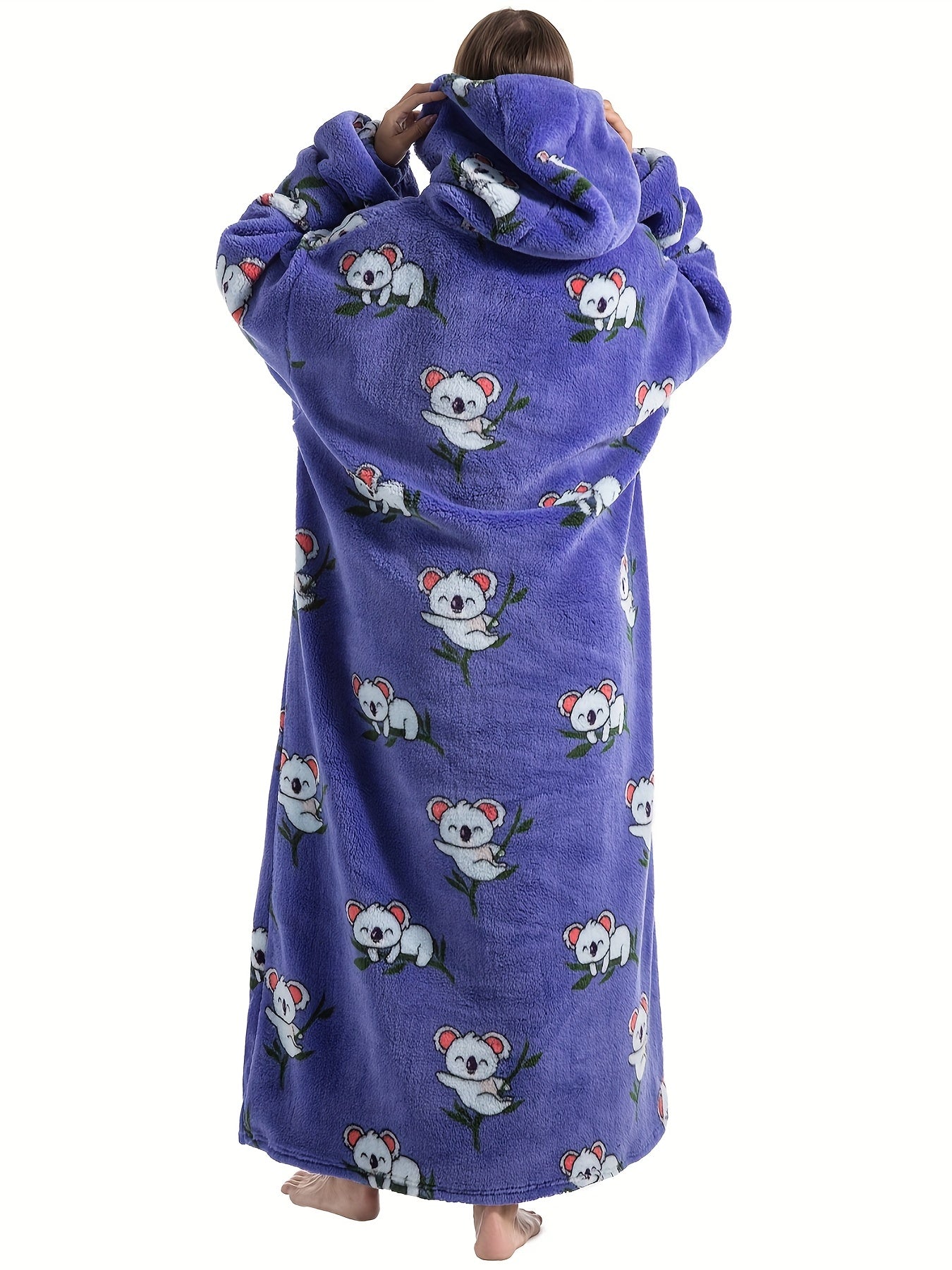 Women's Koala Pattern Sherpa Fleece Hooded Blanket