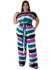 Tie Dye Short Sleeve Belted Crop Top & Loose Pants Set