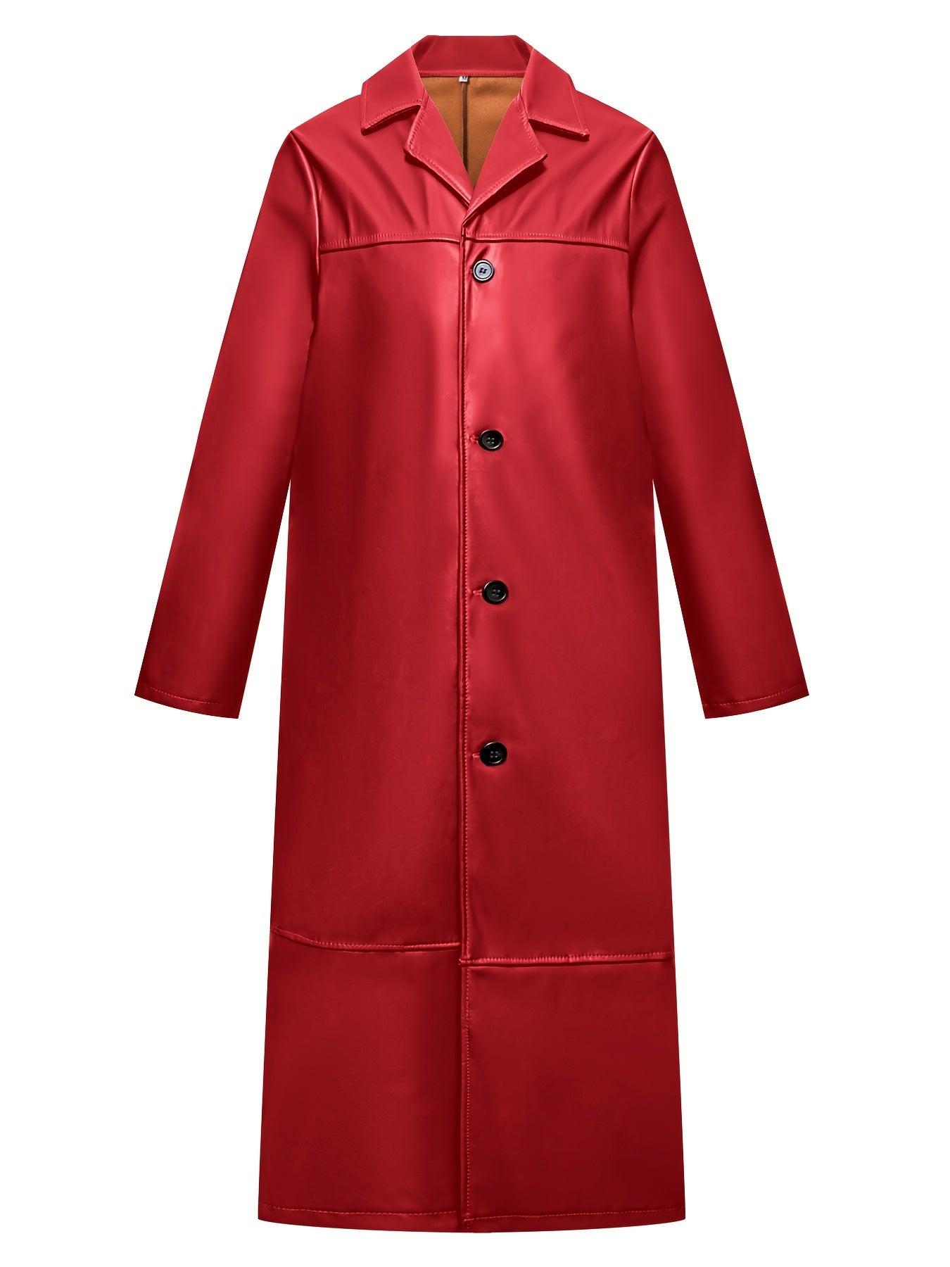 Men's Pu Overcoat Casual Lapel Stretch Button Up Faux Leather Long Coat
