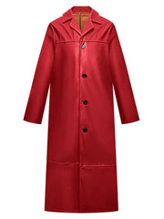 Men's Pu Overcoat Casual Lapel Stretch Button Up Faux Leather Long Coat