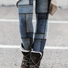 Patchwork Print Skinny Leggings High Waist Stretchy Leggings
